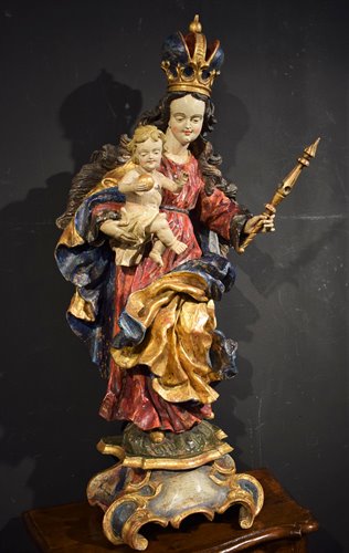 Vierge à l'enfant Sculpture en bois polychrome 